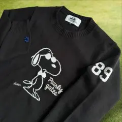 人気コラボ PEARLY GATES　パーリーゲイツ スヌーピー ニット　M相当 SNOOPY】14G 部分JQクルーネックニットプルオーバー | PEARLY