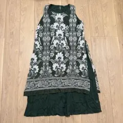 h.b エイチビー インド綿 総柄ワンピース ロング ノースリーブ グリーン 緑のサムネイル