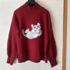 タートルネックセーター　猫柄