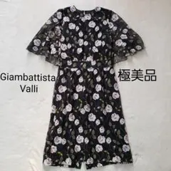 極美品 ジャンバティスタヴァリ 希少 フローラルレース ケープバック ドレス 黒