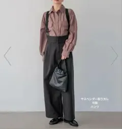 新品　BAYFLOW サスペンダー付き ワイドパンツ ブラック Mのサムネイル