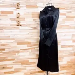 希少【ザラ】ゴールド ハトメ装飾 サテン ロング シャツ ワンピース XS