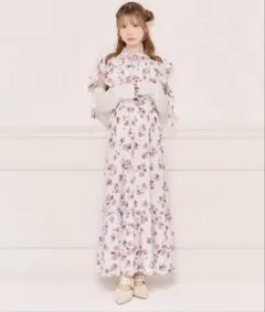 apres jour アプレ 袖リボンアソート柄フリルワンピース ピンク M 