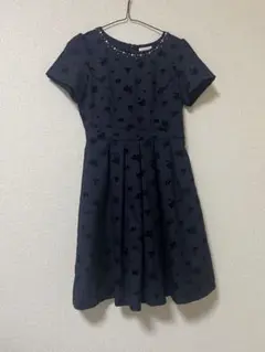 花柄刺繍 ネイビー 半袖ワンピース