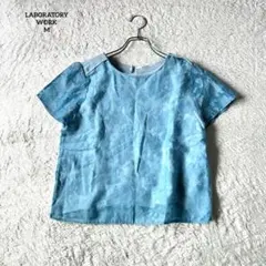 ラボラトリーワーク　ブラウス　花柄　ショート丈　フレンチスリーブ　上品　水色Mのサムネイル