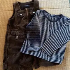 COMMECAISM コーデュロイオーバーオールとストライプTシャツセット 80