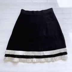 膝丈スカート フリンジ 黒 ブラック 韓国風 モノトーン シンプル