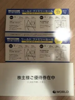 ワールド 株主優待券1,500円とファミリーセール招待券2枚のサムネイル