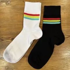 ストライプデザインソックス ホワイト/ブラック 約21-23cm