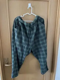 グリーン系チェック柄ワイドパンツ