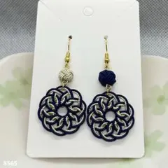 ハンドメイド【水引】ピアス　ネイビー×白金
