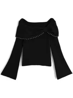 GRL パールリボンオフショルダーニットトップス [gf109a]