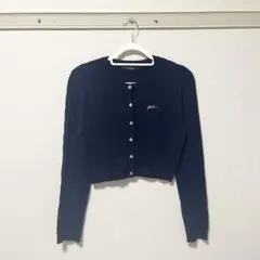 【使用感あり】w closet ニットカーディガン ネイビー ケーブル編み