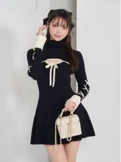 Darich ダーリッチ バイカラーデザインニットミニワンピース BLK