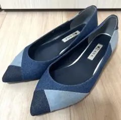 【DIANA 】パンプス 23.5cm ポインテッドトゥ フラット デニム調