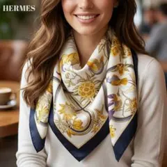 【極美品】HERMES エルメス カレ90 Caraibes カリブ 鳳凰 黒系