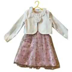 キャサリンコテージ 130 金色チュール光るピンクワンピースセット コサージュ付