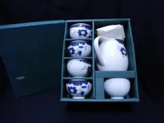 未使用 藍鉄仙花 ポット茶器 セット 煎茶 茶道具 急須 碗 揃 古美術 骨董