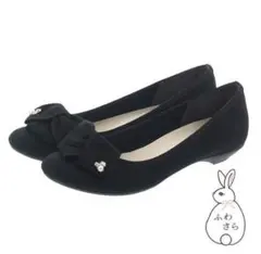 ジェリービーンズ　リボン付き黒フラットシューズ　パンプス 23cm