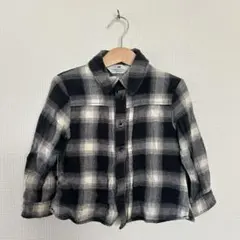 【匿名配送】H&M ベビー チェック柄シャツ 黒 ブラック モノトーン 90