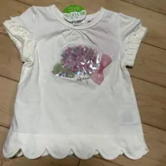 クリーム色 フラワーリボン Tシャツ 100cmのサムネイル