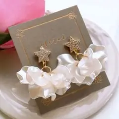 パールフラワー 大人可愛い 星 レディース ハンドメイド ピアス イヤリング