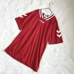 美品✨ヒュンメル（L）ゲームシャツ 半袖 スポーツウェア 赤×白 日本製 ロゴのサムネイル