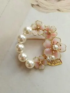 No.793ブローチM 桜のパールつきブローチ　ハレの日