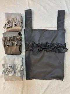 【ダークグレー】フリルエコバッグ　トートバッグ　洗えて丈夫