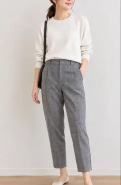 グローバルワーク スラックス パンツ L レディース チェック グレー 仕事