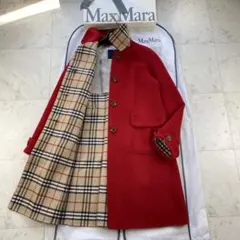 カシミヤ混◎バーバリーロンドン　ダブルフェイス　コート　赤　レッド　ノバチェック