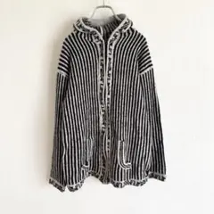 A159 ストライプ ニット パーカー フルジップアップ あったかい