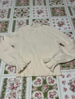 GRLフリルハイネック リブニットセーター長袖 ホワイトグレイルパーティーM