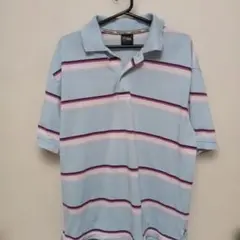 最終価格)FIRST DOWN ライトブルー ストライプ ポロシャツ L.L.のサムネイル