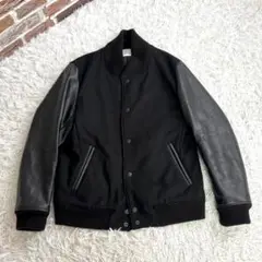 ✨極美品✨ナノユニバース　スタジャン　袖レザー　羊革　ブラック黒
