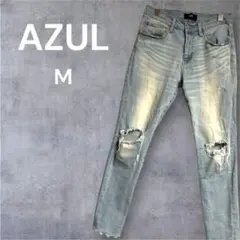 0281 アズール ダメージデニム M サックス 裾切りっぱなし ギャル