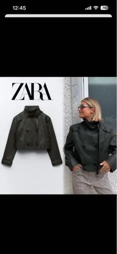 ZARA クロップド丈 ダブルライダースジャケット カーキ　s