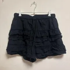 ショートパンツ ブラック ティアード プリーツ