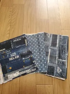 デニムプリント 綿生地 ハギレ3枚