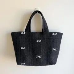 完成品✱ヌビバッグMサイズ✱ブラック×リボン刺繍✱ハンドメイド