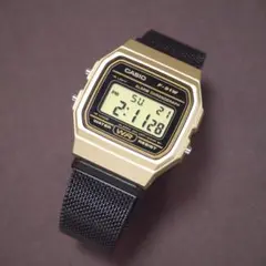 未使用 CASIO カシオ F-91WM-9AJH 金黒 金属ベルト