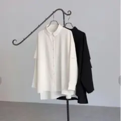 美品 mici レイヤードシャツ ブラウス 洗濯可 日本製 長袖 バック刺繍のサムネイル
