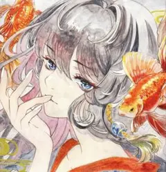 原画 A4サイズ　水中の少女 金魚 アクリル画 人物画 絵画 額縁付き 原画 A4サイズ 水中の少女 金魚 アクリル画 人物画 絵画 額縁付き