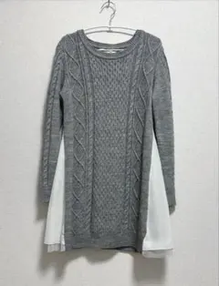 MERCURYDUO サイドプリーツケーブルニットワンピース　グレー　Fサイズ