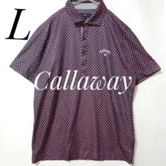 【美品】【キャロウェイ】ゴルフメンズ半袖ポロシャツ総柄【ネイビー×レッドL】