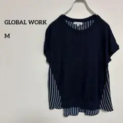 GLOBAL WORK ストライプ 半袖チュニック M 涼しげ　c224③