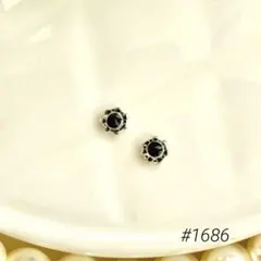 #1686 職場OK4㎜ブラックレジンピアス　シルバー　ハンドメイドアクセサリー