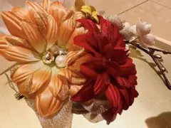 髪飾り　結婚式　前撮り　洋装　和装　卒業式　成人式　オレンジ　赤　黄色