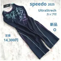 O 新品 speedo 最新 UltraStrech 練習水着 カップ付 黒×紫