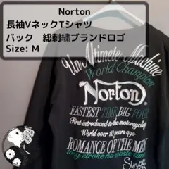 ​【名作】ノートン Norton Vネック 長袖TシャツM 黒 バックロゴ 刺繍のサムネイル